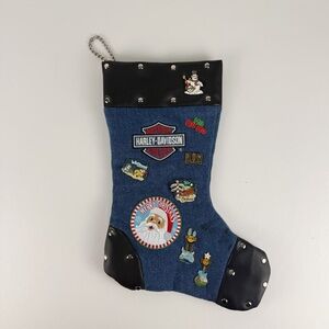Vintage 2001 Harley-Davidson Denim Leather Christmas Stocking Customized w/ Pins